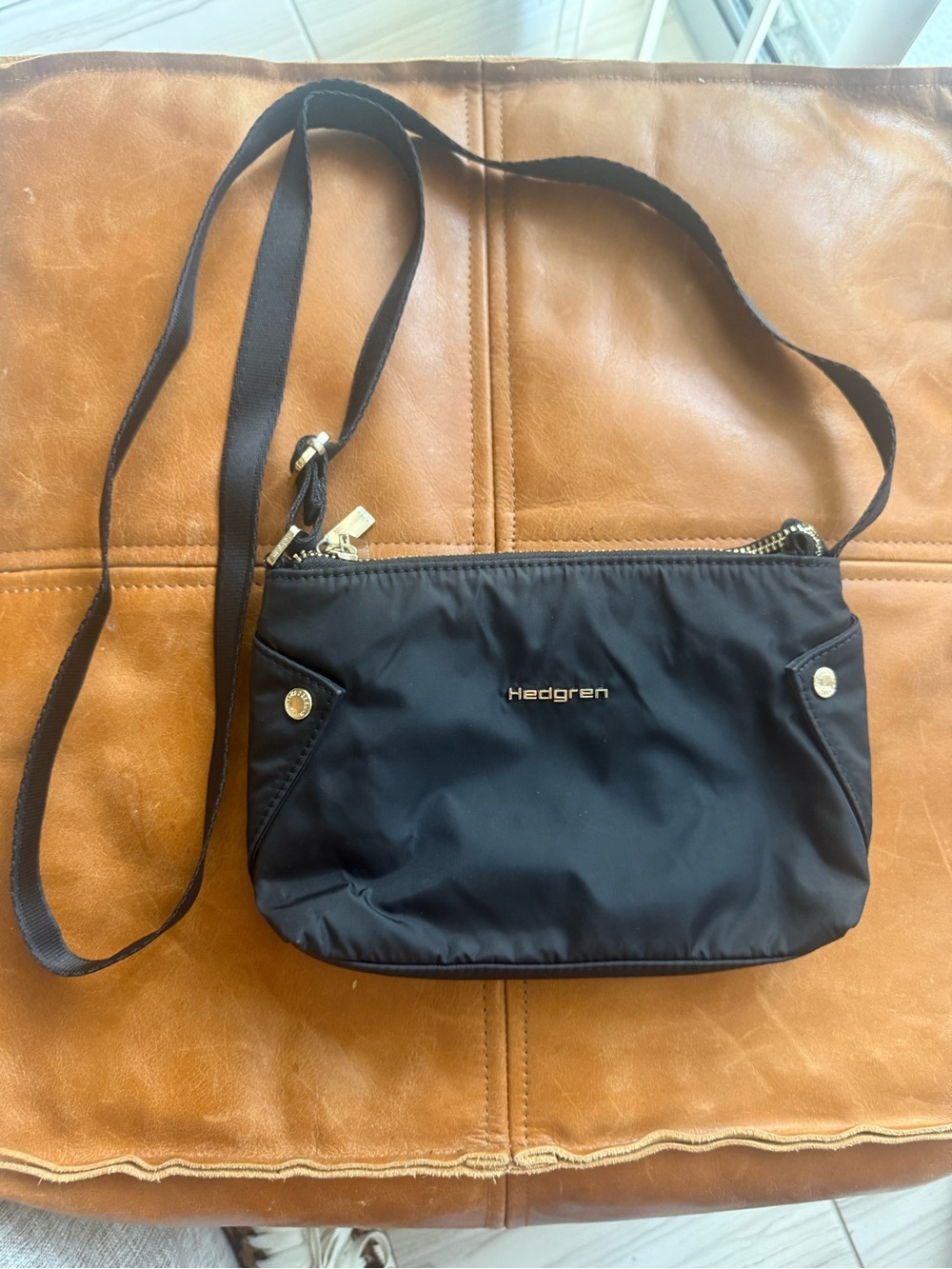 Hedgren Mini Black Nylon Crossbody Bag Gold Tone Hardware